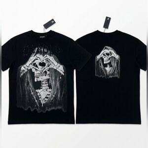 NWT Left Point Deadly Gothic Love Tee -Embellished Skull Heart Hand Sign T-Shirt